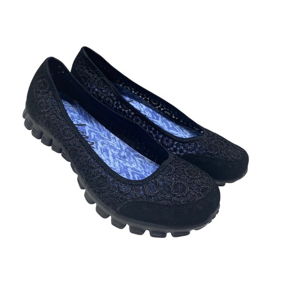Skechers Women’s Black Lace Slip-On Ballerina Flats Size 7.5 Memory Foam - Picture 1 of 7